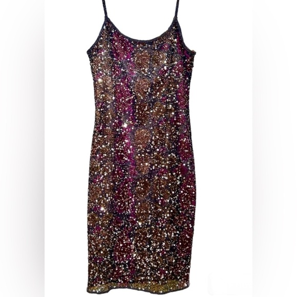 Woman’s Cocktail Dress 10 Adrianna Papell Prom Evening Beaded Sequence Sheath - Picture 3 of 16